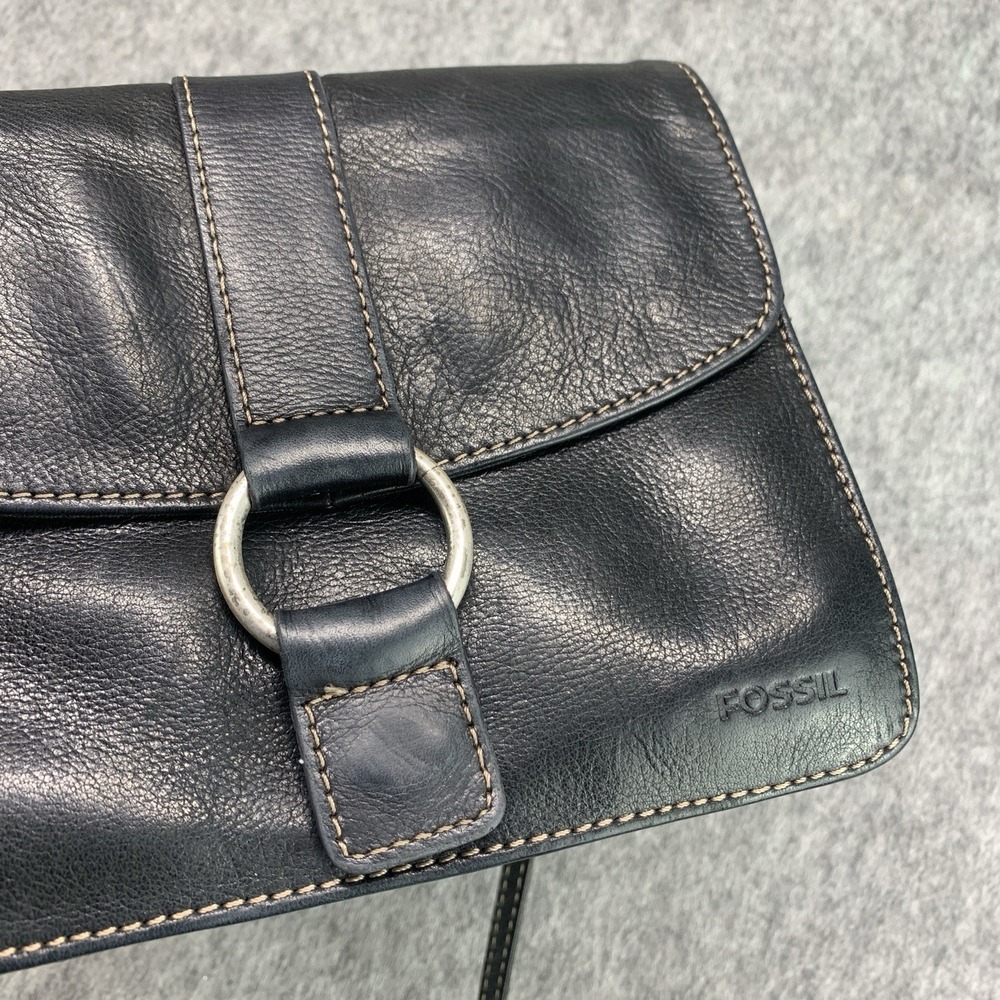 VTG Fossil Black Pebbled Leather Crossbody Purse Bag (8.5"x7") - Picture 5 of 10